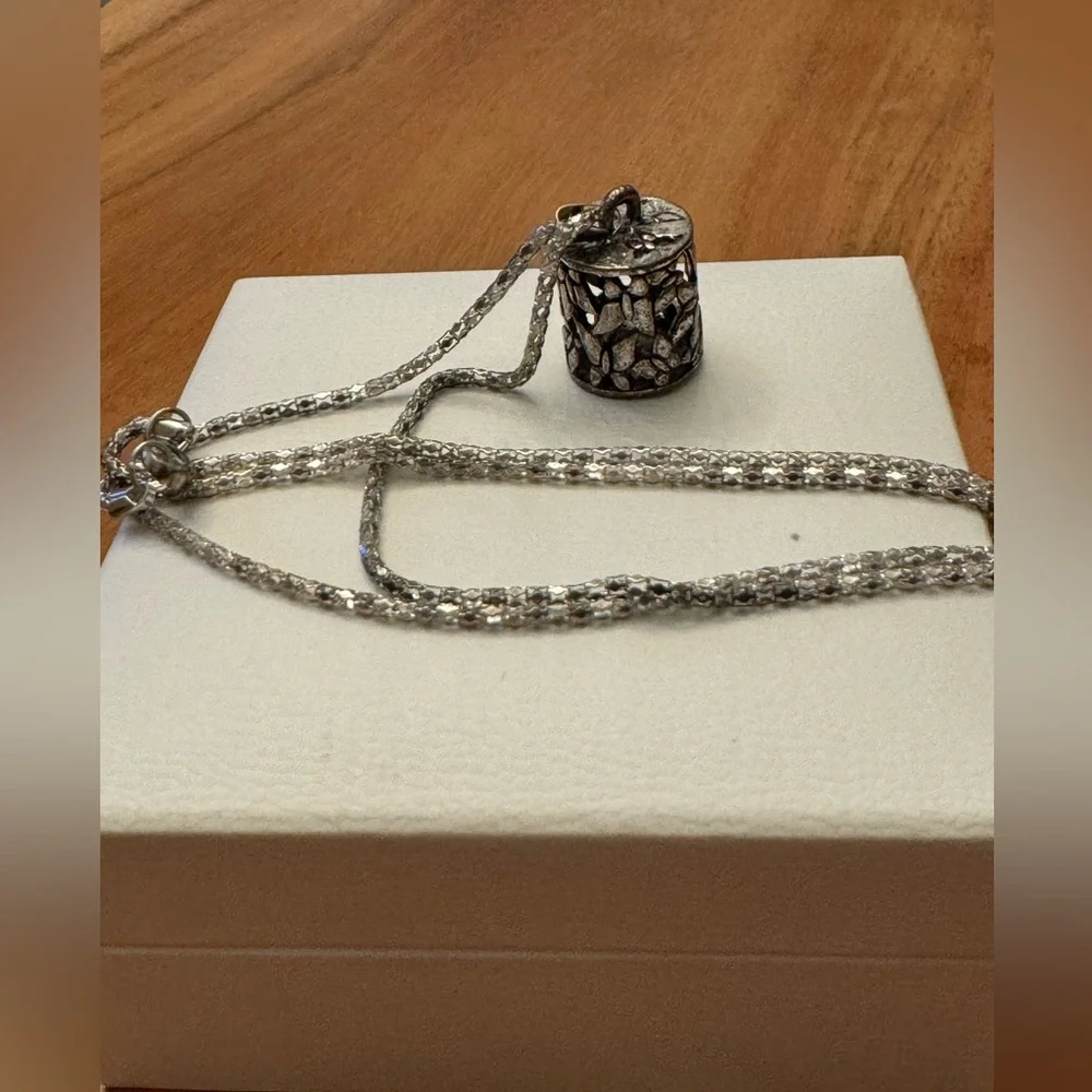 Silver Necklace with Cylinder Butterfly Pendant - 20”chain, like new conditions